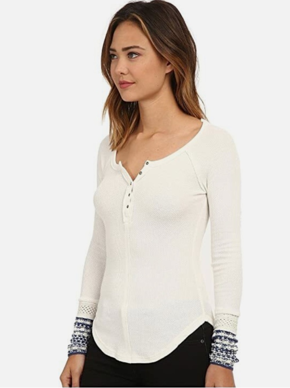 Free People Size XL Newbie Ski Lodge Knit Cuff Thermal Long Sleeve Top in White